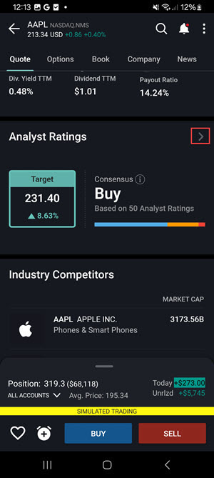 The analysis rating on the android phone